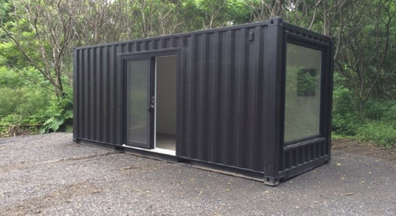 Shipping container patio doors