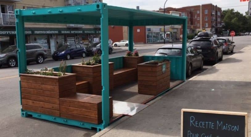 used shipping containers as parklets - urban structures